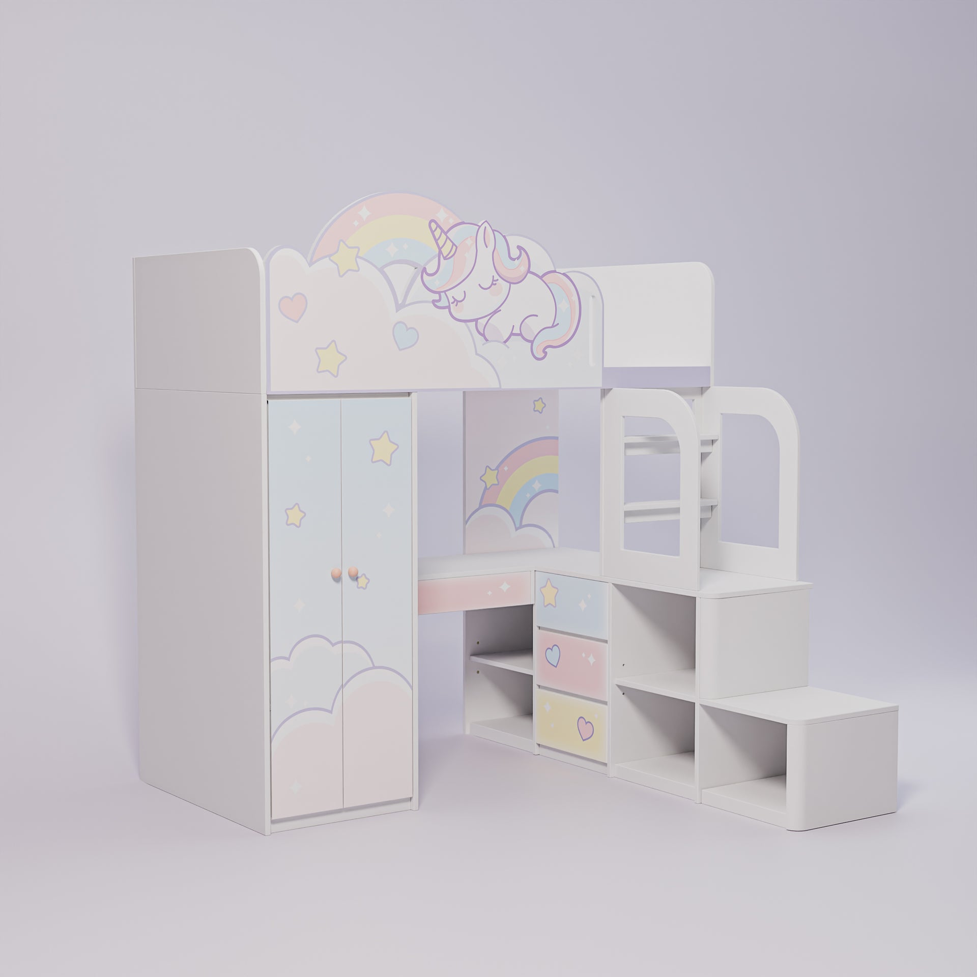 Unicorn 兒童床-書檯連樓梯櫃