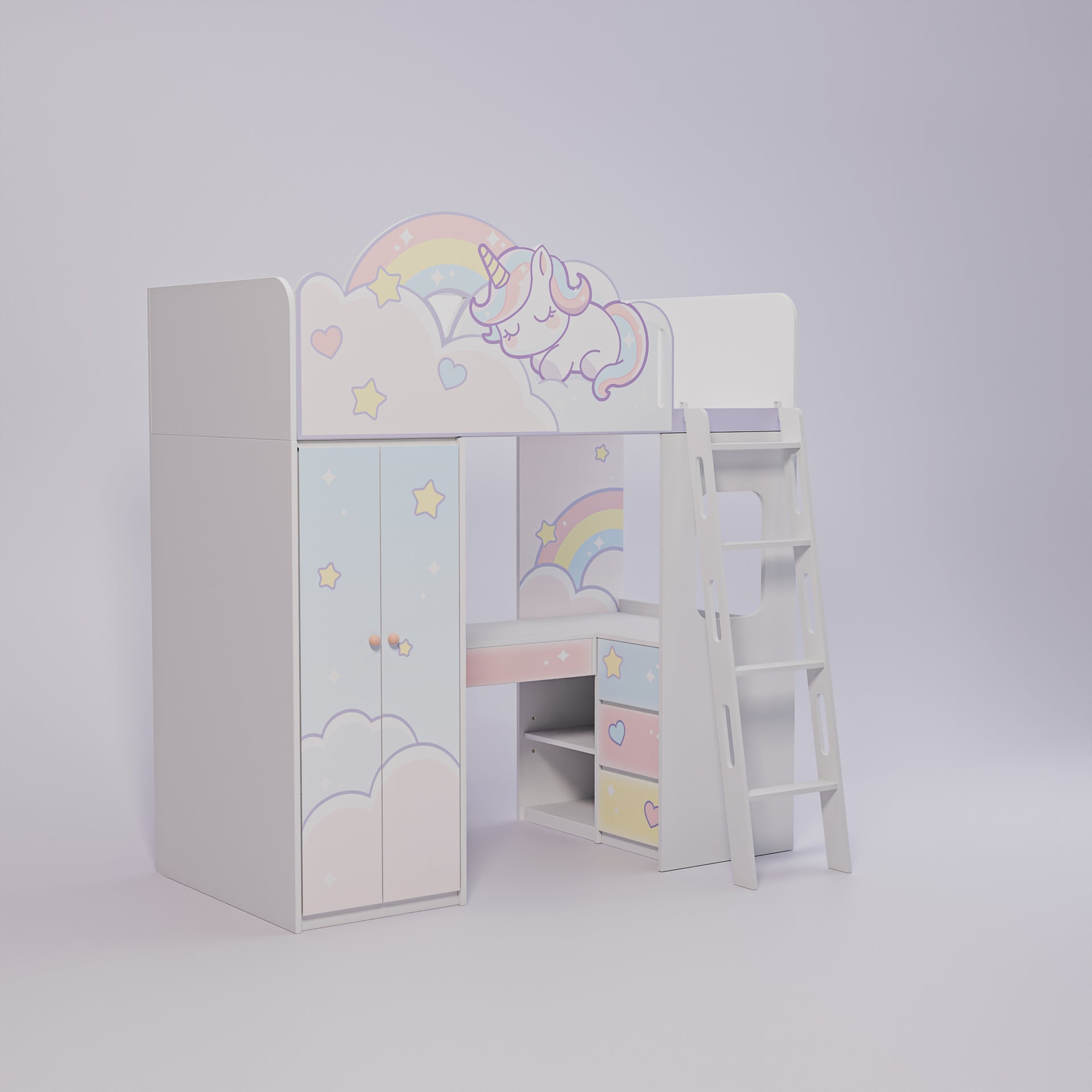 Unicorn 兒童床-書枱連直上樓梯